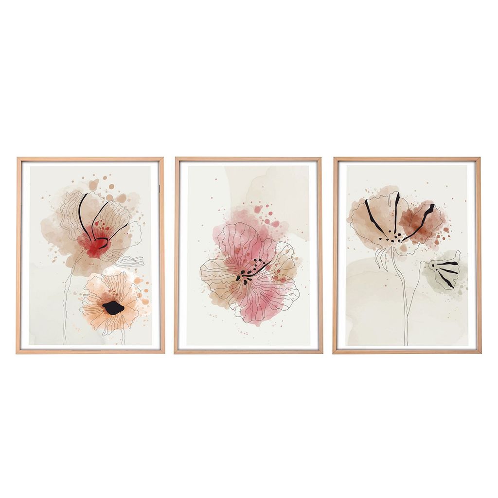 Falikép szett, 3 db, virágok, rózsaszín - bézs, 50x70 cm - TRIO - Butopêa akciós termékkép 1